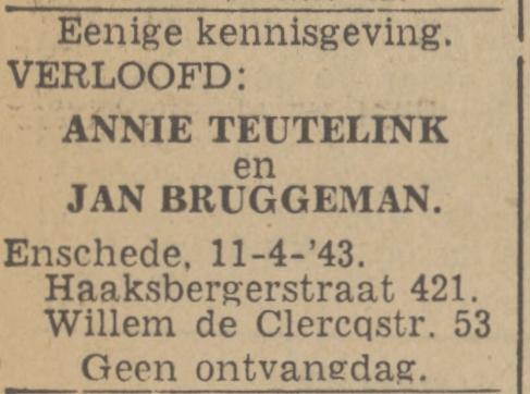 Haaksbergerstraat 421 Annie Teutelink advertentie Twentsch nieuwsblad 10-4-1943.jpg