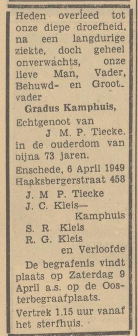 Haaksbergerstraat 458 Gradus Kamphuis overlijdensadvertentie Tubantia 7-4-1949.jpg
