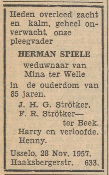 Haaksbergerstraat 633 Usselo Herman Spiele overlijdensadvertentie Tubantia 29-11-1957.jpg
