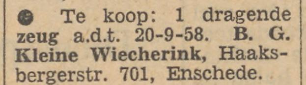Haaksbergerstraat 701 B.G. Kleine Wiecherink advertentie Tubantia 10-9-1958.jpg