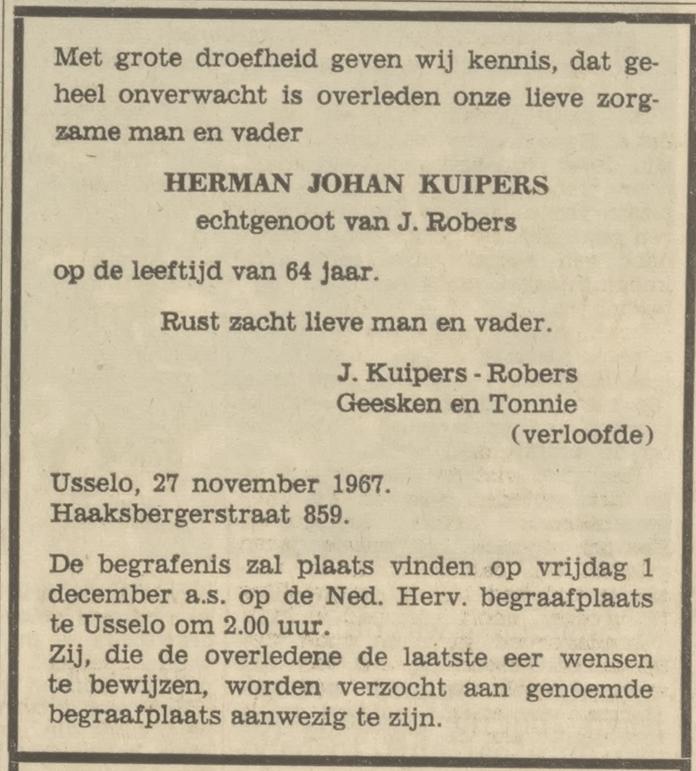 Haakabergerstraat 859 H.J. Kuipers overlijdensadvertentie Tubantia 28-11-1967.jpg