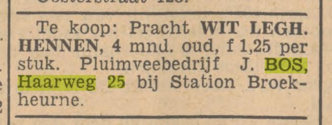 Haarweg 25 Broekheurne Pluimveebedrijf J. Bos advertentie Tubantia 14-8-1940.jpg
