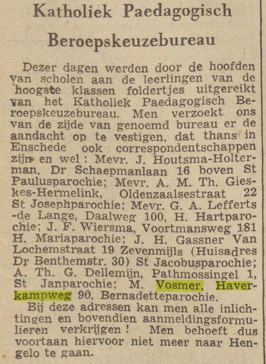 Haverkampweg 90 M. Vosmer krantenbericht Twentsche courant 24-3-1955.jpg