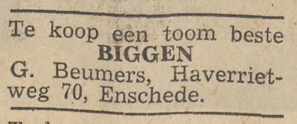 Haverriietweg 70 G. Beumers advertentie Twentsche courant 10-11-1954.jpg