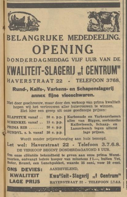 Haverstraat 22 J. Jacobs slagerij Het Centrum. advertentie Tubantia 4-10-1933.jpg