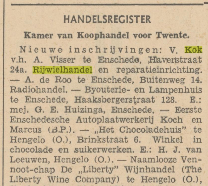 Haverstraat 24a rijwielhandel V. Kok krantenbericht 17-12-1934.jpg