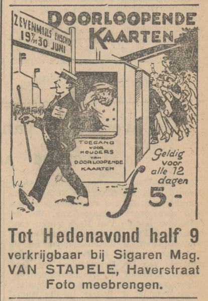 Haverstraat 26 sigarenmagazijn van Stapele advertentie Tubantia 17-6-1930.jpg