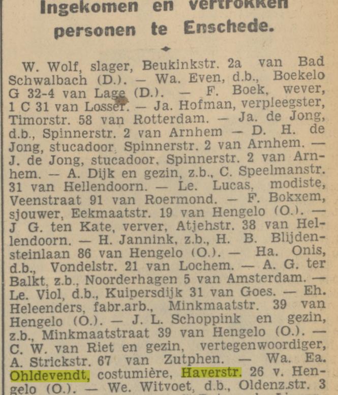 Haverstraat 26 W.E. Ohldevendt costumiere krantenbericht Tubantia 2-11-1935.jpg