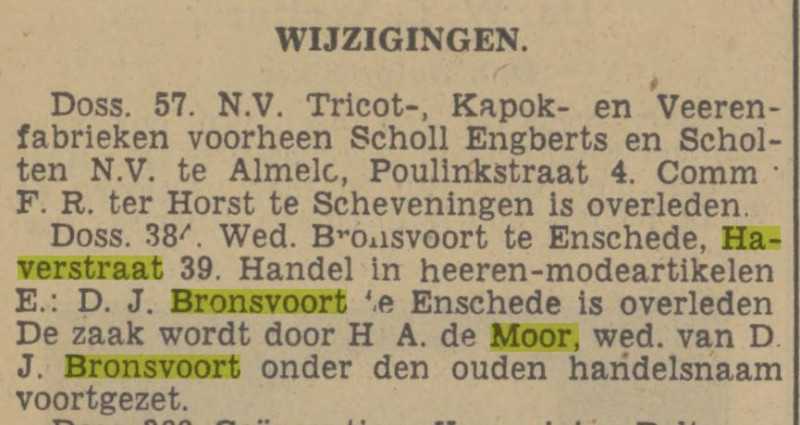 Haverstraat 39 Wed. H.A· Bronsvoort-de Moor krantenbericht Tubantia 31-7-1940.jpg