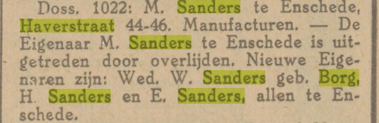Haverstraat 44 Wed. W. Sanders-Borg krantenbericht Tubantia 20-3-1925.jpg