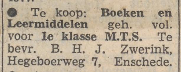 Hegeboerweg 7 B.H.J. Zwerink advertentie Tubantia 8-8-1957.jpg