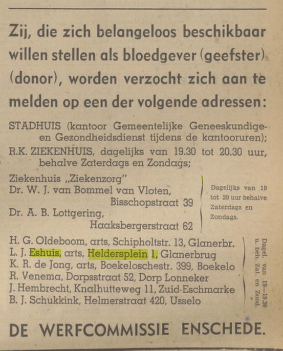 Heldersplein 1 Glanersbrug L.J. Eshuis arts advertentie Tubantia 25-11-1939.jpg