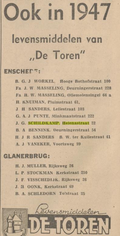 Helenastraat 22 J.G. Schildkamp levensmiddelen advertentie Tubantia 4-1-1947.jpg