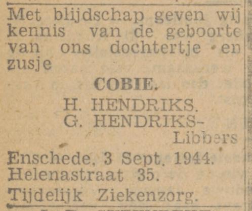 Helenastraat 35 H. Hendriks advertentie Twentsch nieuwsblad 4-9-1944.jpg