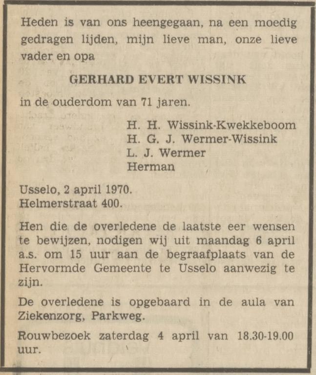 Helmerstraat 400 Usselo G.E. Wissink overlijdensadvertentie Tubantia 3-4-1970.jpg