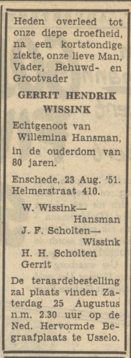 Helmerstraat 410 G.H. Wissink overlijdensadvertentie Tubantia 23-8-1951.jpg