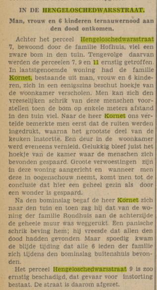 Hengelosedwarsstraat 7-9-11 bombardement fam. Rondhuis en Kornet krantenbericht Tubantia 16-9-1940.jpg