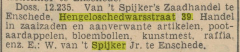 Hengelosedwarsstraat 39 W. van 't Spijkker krantenbericht Tubantia 17-5+-1940.jpg