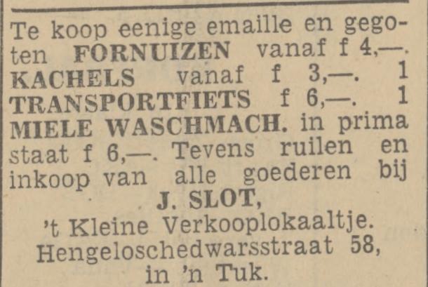 Hengelosedwarsstraat 58 in 'n Tuk J. Slot 't Kleine Verkooplokaaltje advertentie Tubantia 28-1-1939.jpg