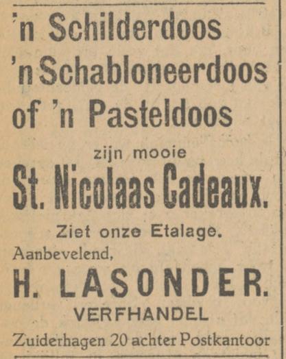 Zuiderhagen 20 achter Postkantoor verfhandel H. Lasonder advertentie Tubantia 3+-12+-1928.jpg