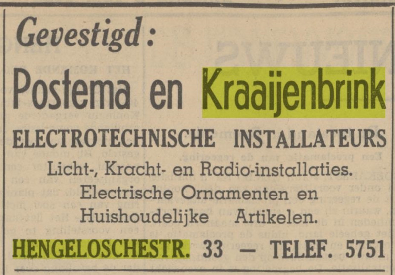 FHangelosestraat 33 Firma Postema en Kraaijenbrink advertentie Tubantia 5-7-1938.jpg