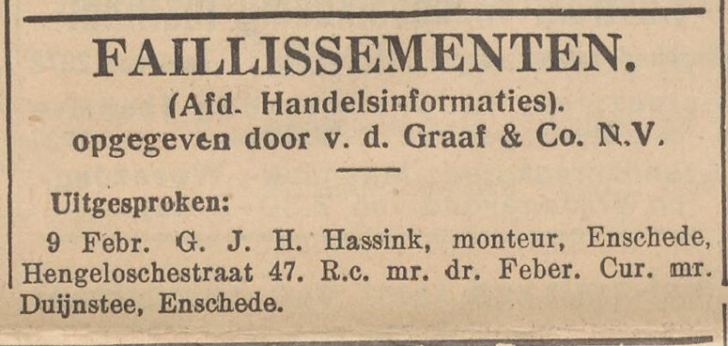 Hengelosestraat 47 G.J.H. Hassink monteur krantenbericht Nieuwe Hengeloosche courant 12-2-1938.jpg