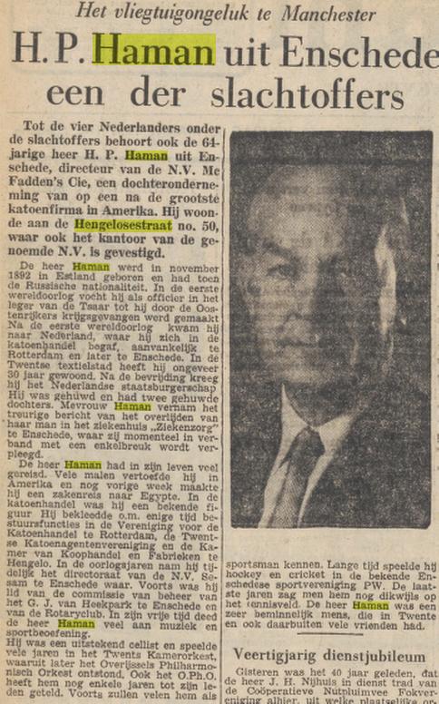 Hengelosestraat 50 H.P. Haman directeur Fadden´s Cie. krantenbericht Tubantia 15-3-1957.jpg