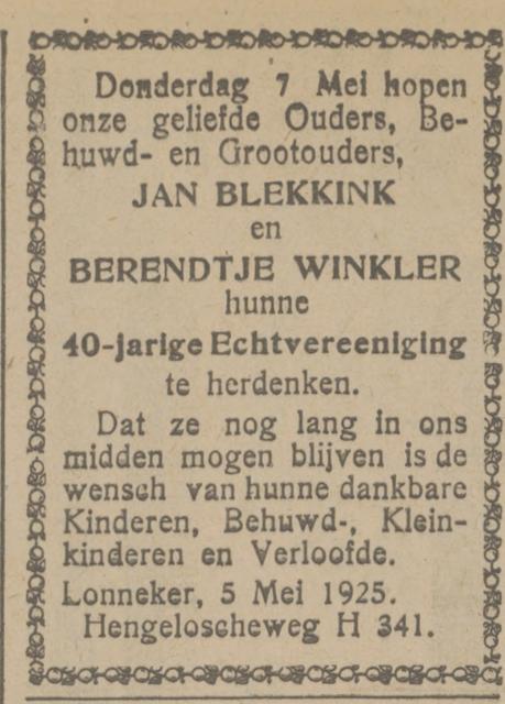 Hengelosestraat 50 vroeger Hengeloscheweg H341 Jan Blekkink en Berendtje Winkler advertentie Tubantia 5-5-1925.jpg