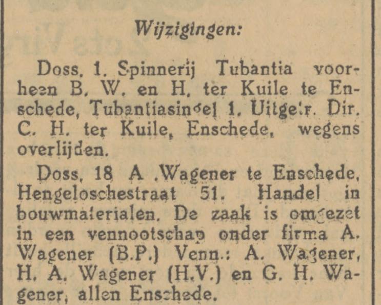 Hengelosestraat 51 H.A. Wagener vennoot Wagener bouwmaterialen krantenbericht Tubantia 16-2-1929.jpg