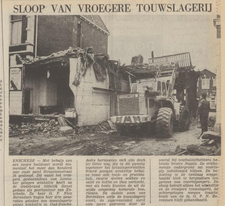 Hengelosestraat 56 sloop pand vroegere touwslagerij krantenfoto Tubantia 5-2-1974.jpg