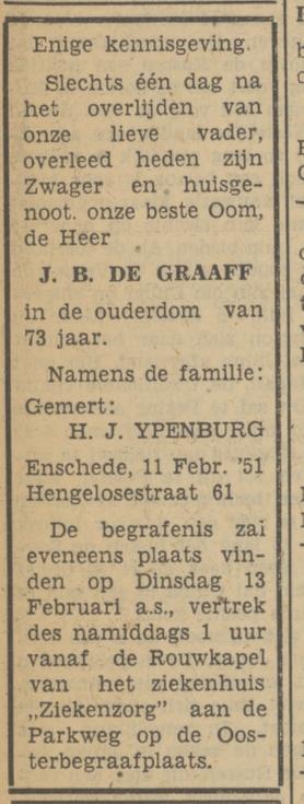 Hengelosestraat 61 J.B. de Graaff overlijdensadvertentie Tubantia 12-2-1951.jpg