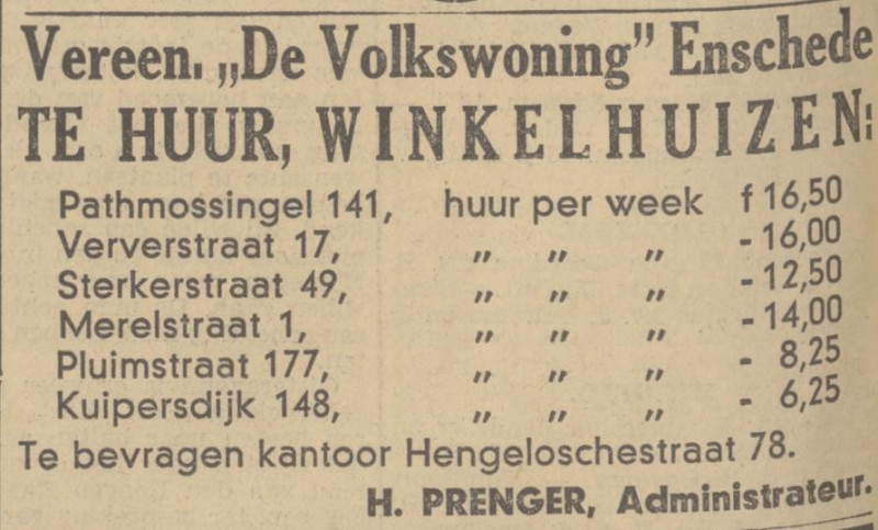 Hengelosestraat 78 H. Prenger administrateur De Volkswoning advertentie Tubantia 2-5-1934.jpg