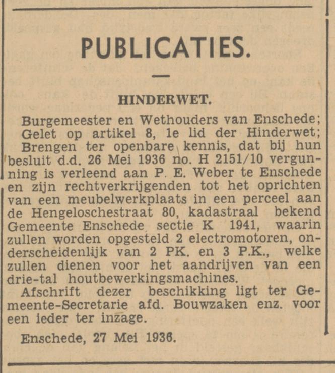 Hengelosestraat 80 meubelwerkplaats P.E. Weber advertentie Tubantia 30-6-1936.jpg