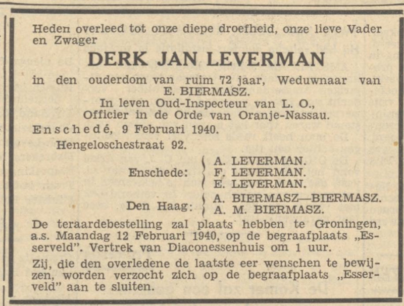 Hengelosestraat 92 D.J. Leverman overlijdensadvertentie 9-2-1940.jpg