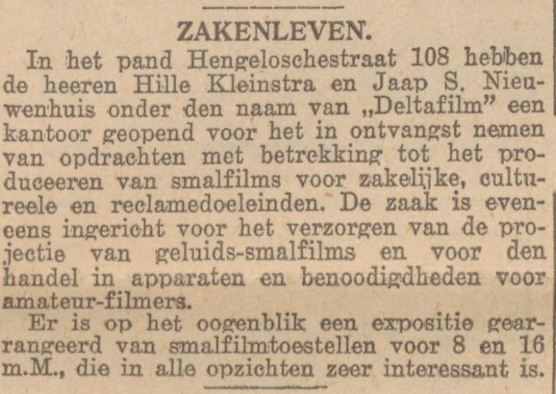 Hengelosestraat 108 Hille Kleinstra krantenbericht 2-11-1938.jpg