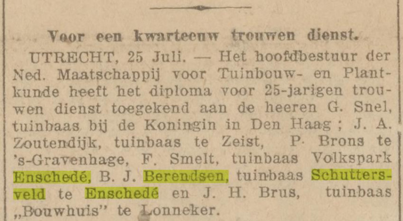 Hengelosestraat 109 B.J. Berendsen tuinbaas Schuttersveld krantenbericht 27-7-1922.jpg