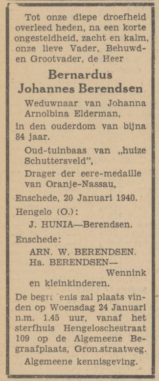 Hengelosestraat 109 B.J. Berendsen tuinbaas huize Schuttersveld overlijdensadvertentie Tubantia 22-1-1940.jpg