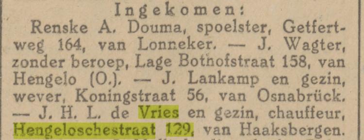Hengelosestraat 129 J.H.L. de Vries chauffeur krantenbericht Tubantia 9-2-1925.jpg