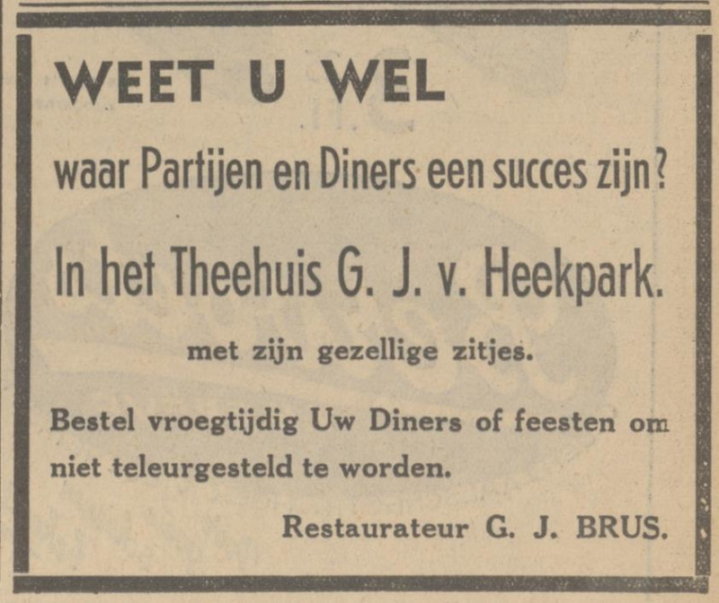 Hengelosestraat 136 Theehuis G.J. van Heekpark restaurateur G.J. Brus advertentie Tubantia 9-4-1937.jpg