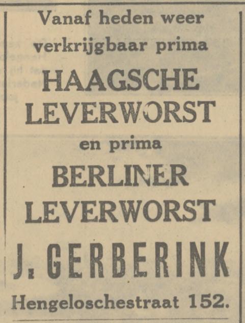 Hengelosestraat 152 J. Gerberink slagerij advertentie Tubantia 8-3-1934.jpg