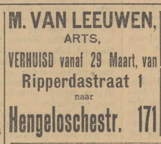 Hengelosestraat 171 M. van Leeuwen arts advertentie Tubantia 28-3-1929.jpg