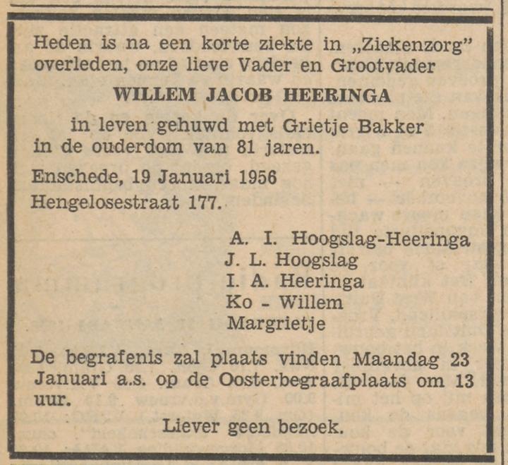 Hengelosestraat 177 W.J. Heeringa overlijdensadvertentie Tubantia 20-1-01956.jpg