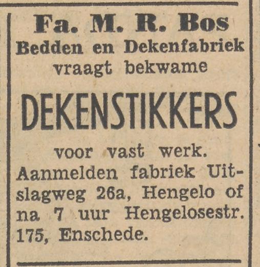 Hengelosestraat 175 M.R. Bos dekenfabrikant advertentie Tubantia 7-3-1953.jpg