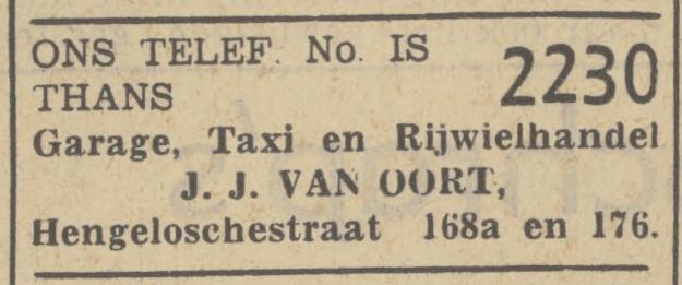 Hengelosestraat 168a en 176 rijwielhandel J.J. van Oort advertentie Tubantia 14-1-1939.jpg