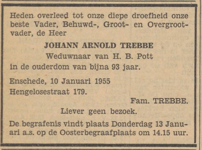 Hengelosestraat 179 J.A. Trebbe overlijdensadvertentie Tubantia 11-1-1955.jpg