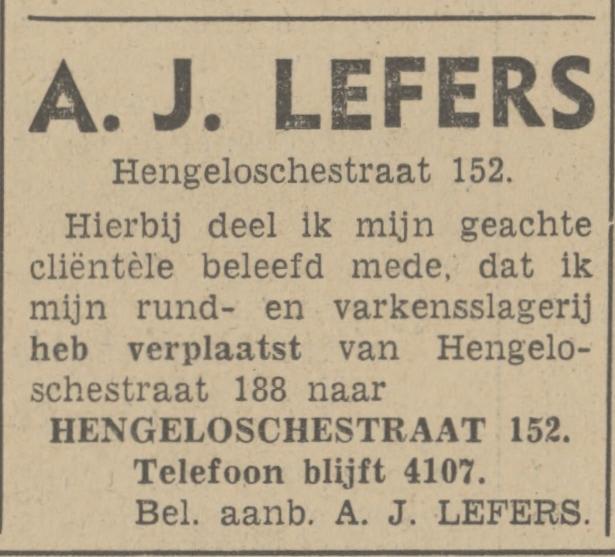 Hengelosestraat 186 rund- en varkesslagerij A.J. Lefers advertentie Tubantia 6-3-1941.jpg