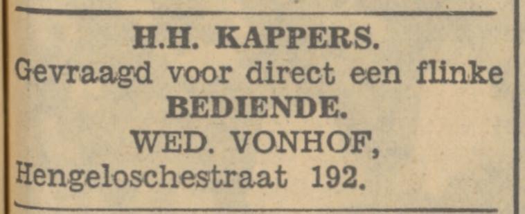 Hengelosestraat 192 kapperszaak Wed. Vonhof advertentie Tubantia 22-11-1933.jpg