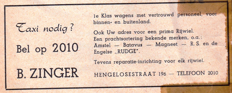 Hengelosestraat 196 rijwielreparatie B. Zinger advertentie adresboek 1953.jpg