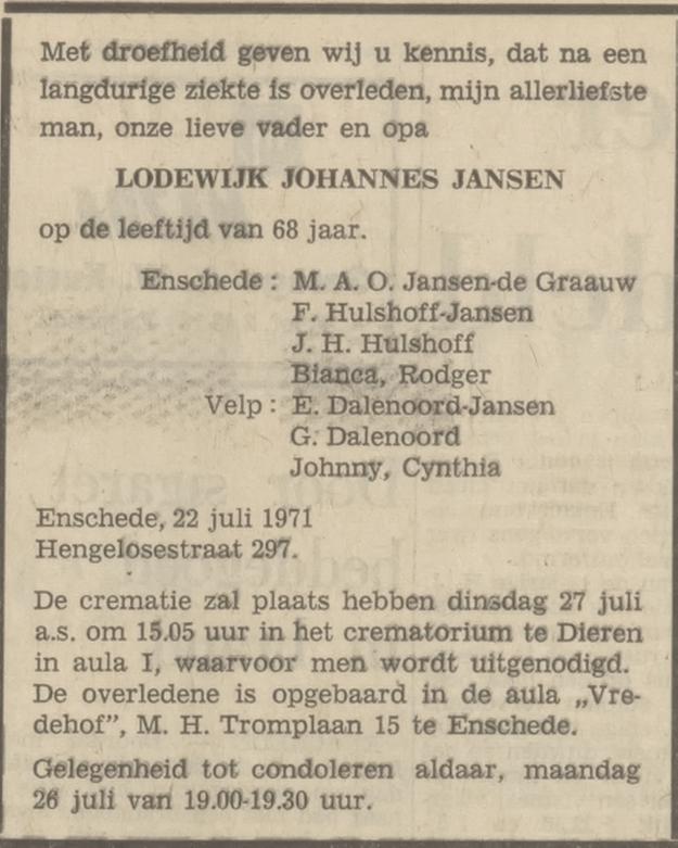 Hengelosestraat 290 L.J. Jansen overlijdensadvertentie Tubantia 26-7-1971.jpg