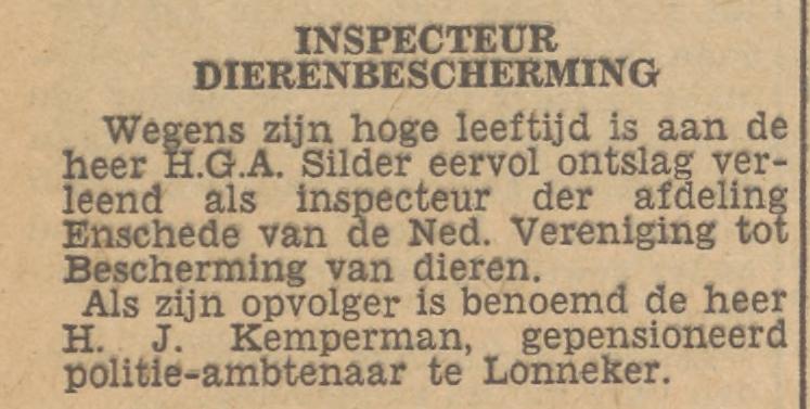 Hengelosestraat 310 H.G.A. Silder Inspecteur Dierenbescherming krantenbericht Tubantia 4-1-1952.jpg